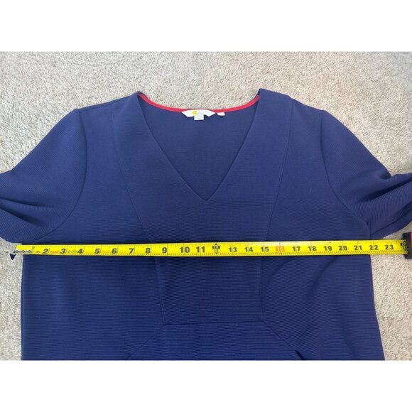 Boden Ellen Ottoman V-Neck Career Dress Size 16L Navy Blue Ribbed Front Pockets - Picture 9 of 14